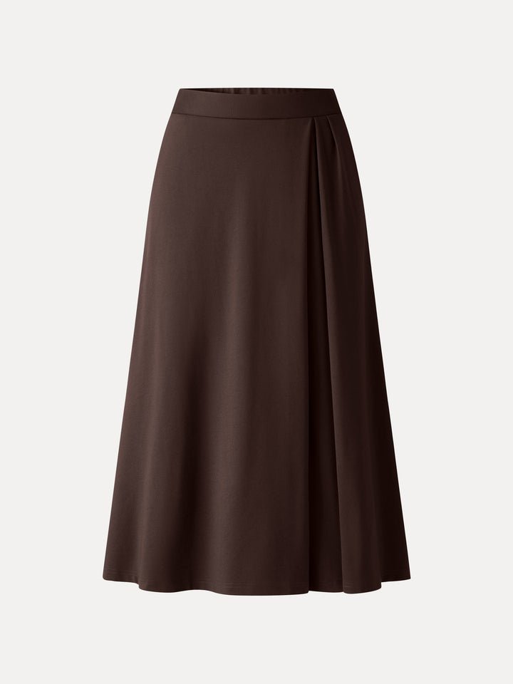 Ponte Mid-Rise Tucked A-Line Midi Skirt with Pockets