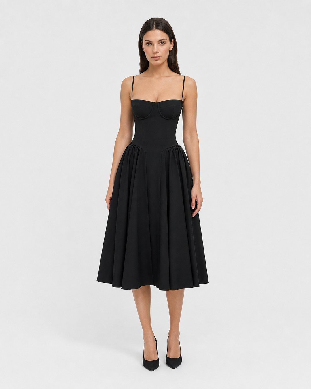 Amour Corset Midi — women's midi dress, full-length view