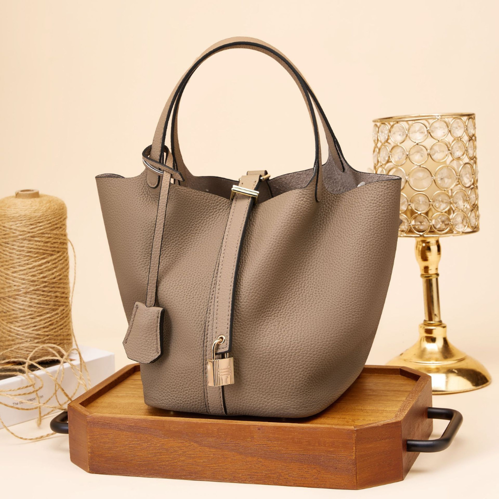 BELLATREND™ | LEATHER BUCKET HANDBAG — women's fashion item, back view
