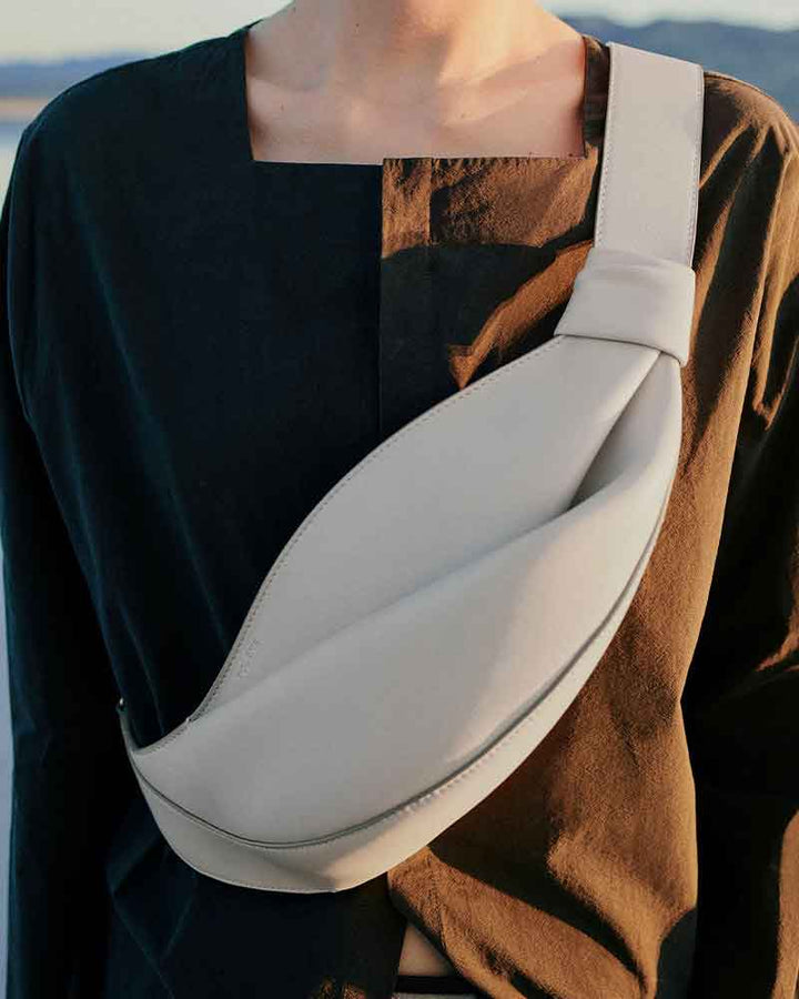 Nappa Leather Folded Crescent Crossbody Belt Bag