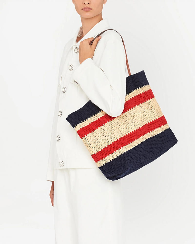 Retro Textured Stripe Knit Tote Bag