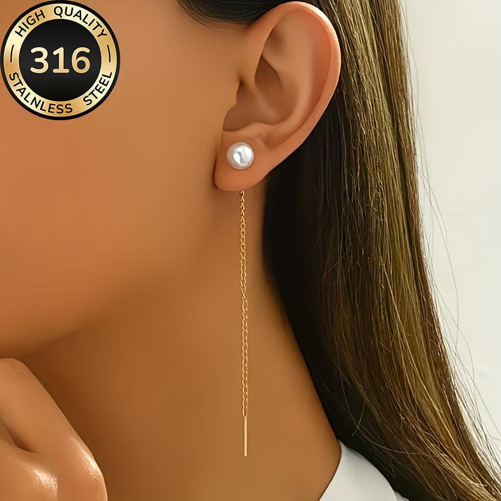 Side view highlighting the length of the pearl tassel