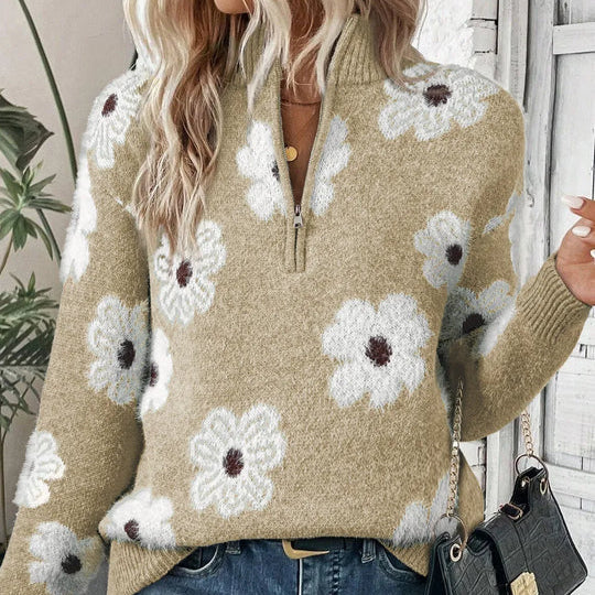 Bloom | Women's Floral Print Half Zip Sweater
