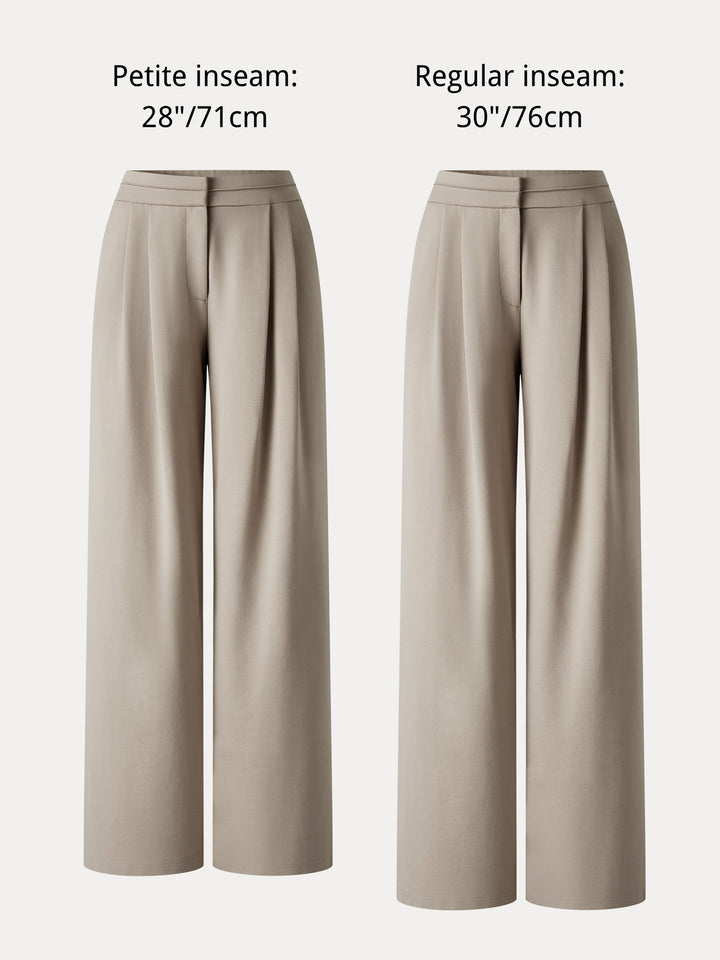 Ponte Mid-Rise Wide-Leg Tuck Pants with Pockets