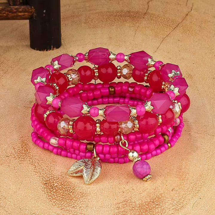 Set worn stacked on a model's wrist
