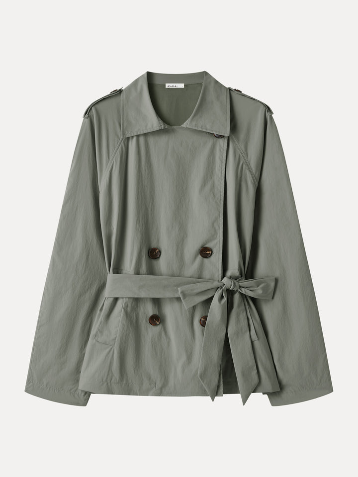 Packable Water-Repellent Peak Collar Trench Jacket with Pockets