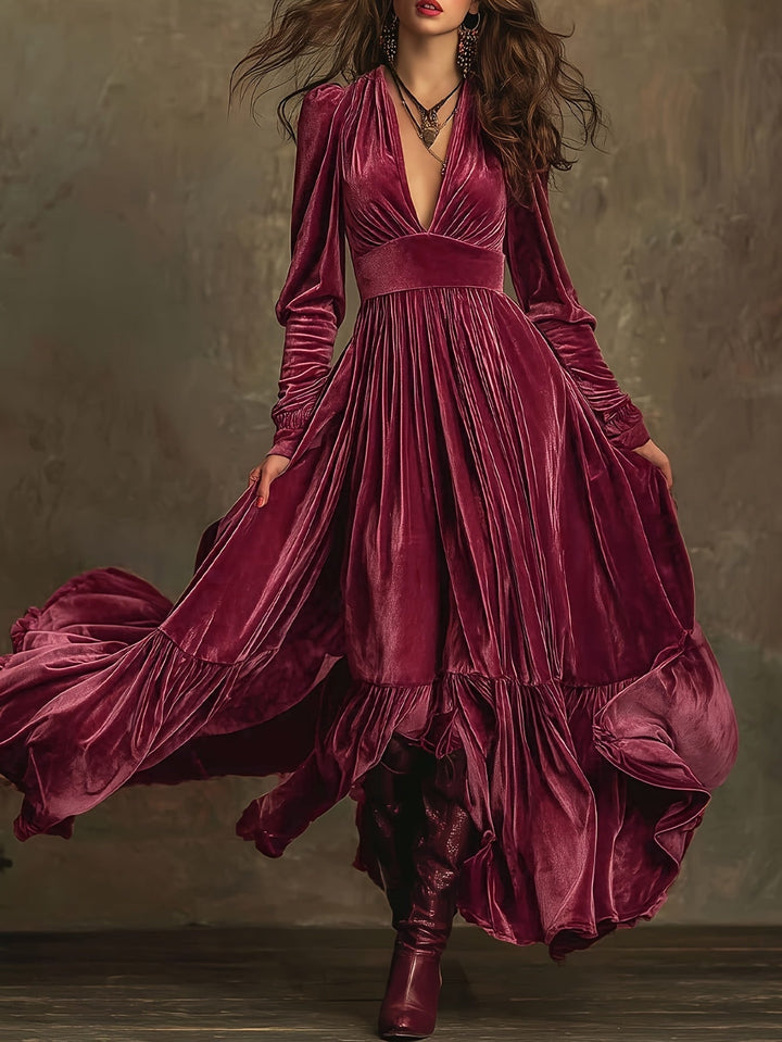 Eveline brown velvet maxi dress – floor-length elegant view women
