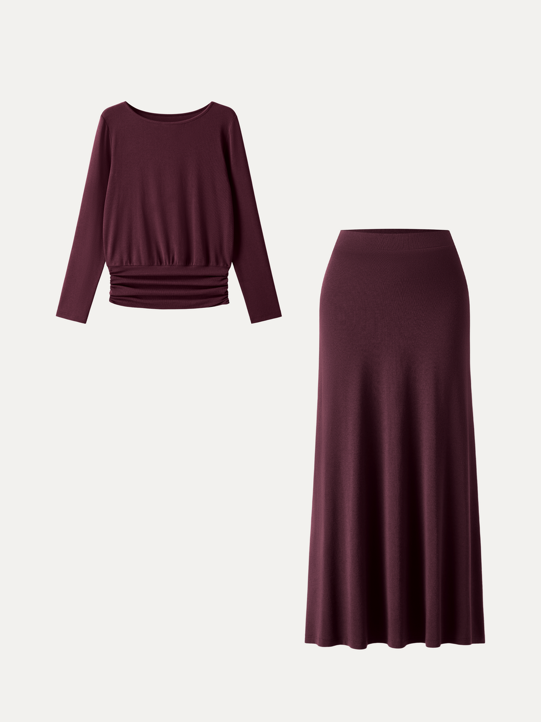 2Pcs Set LiteWarm Boatneck Top & High-Rise A-Line Maxi Skirt
