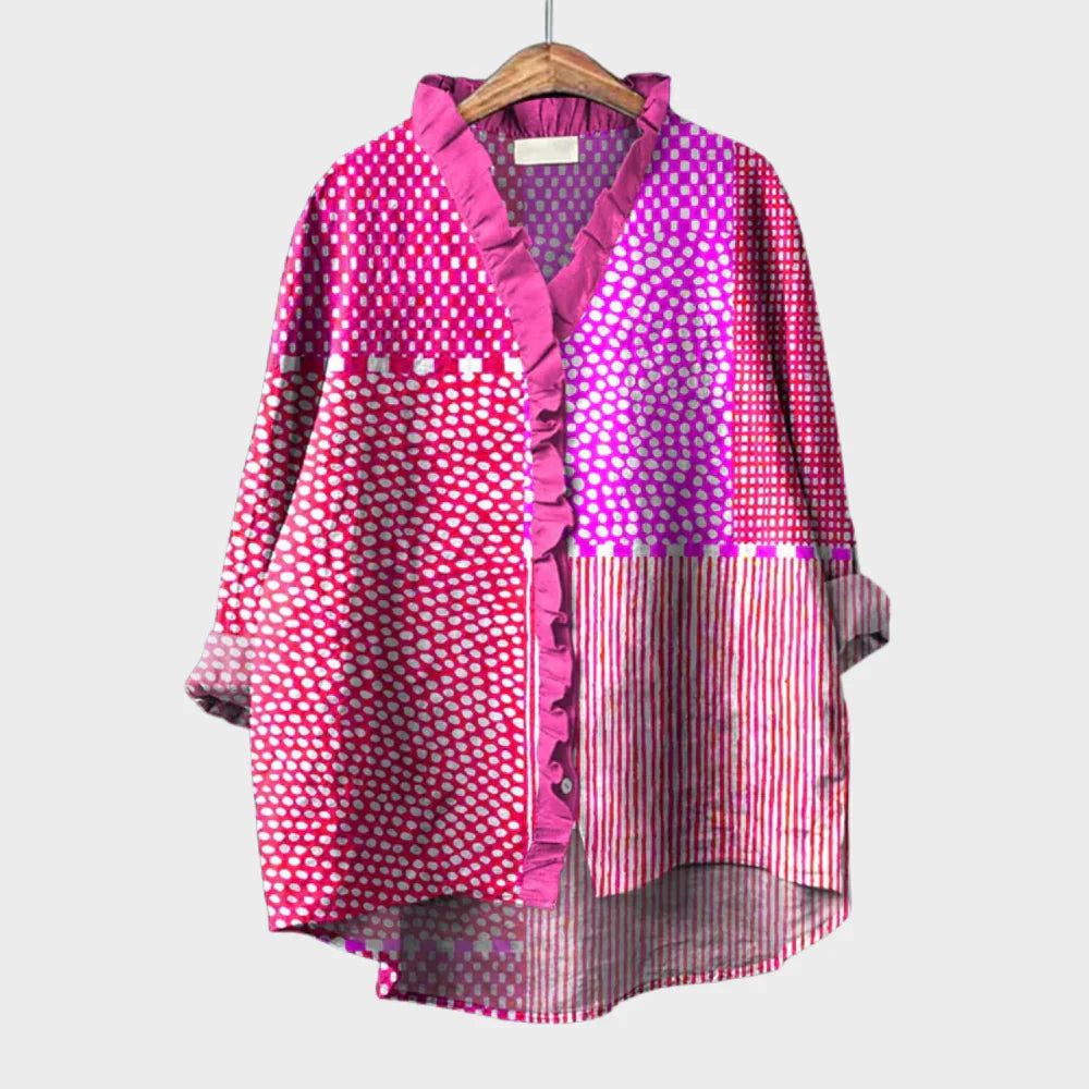 Cassandra Colourful Summer Blouse — front view