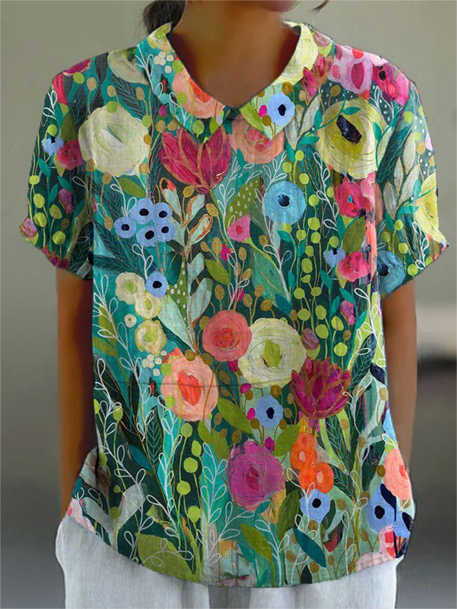 Daisy Watercolor Floral Shirt — front view
