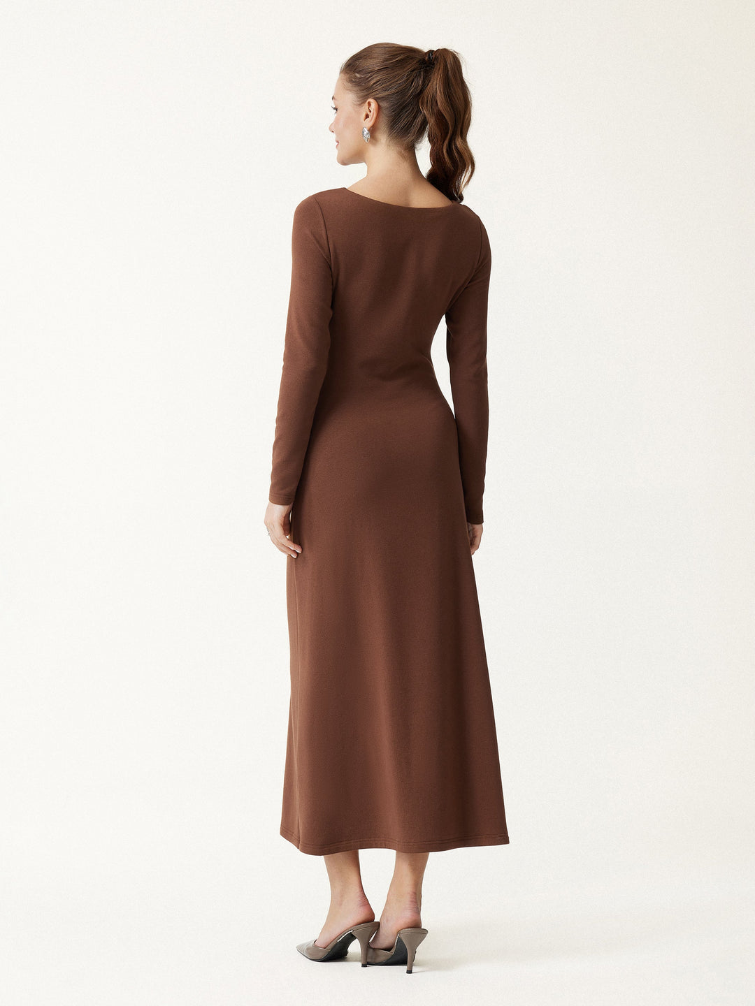 ProWarm Boatneck Long Sleeve Tucked Built-In Bra 2.0 Midi Dress