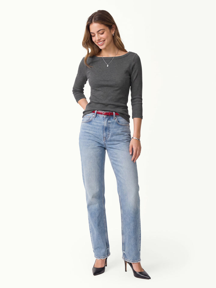 Plantive® Boatneck 3/4 Sleeve Built-In Bra Top 2.0