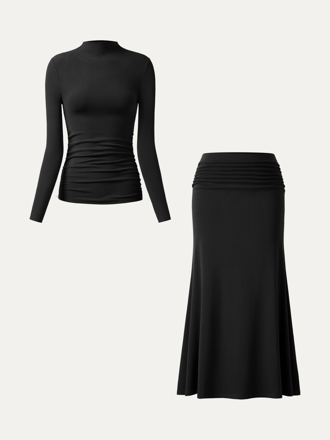 2Pcs Set Prowarm Ruched Sides Mockneck Top & Mermaid Maxi Skirt