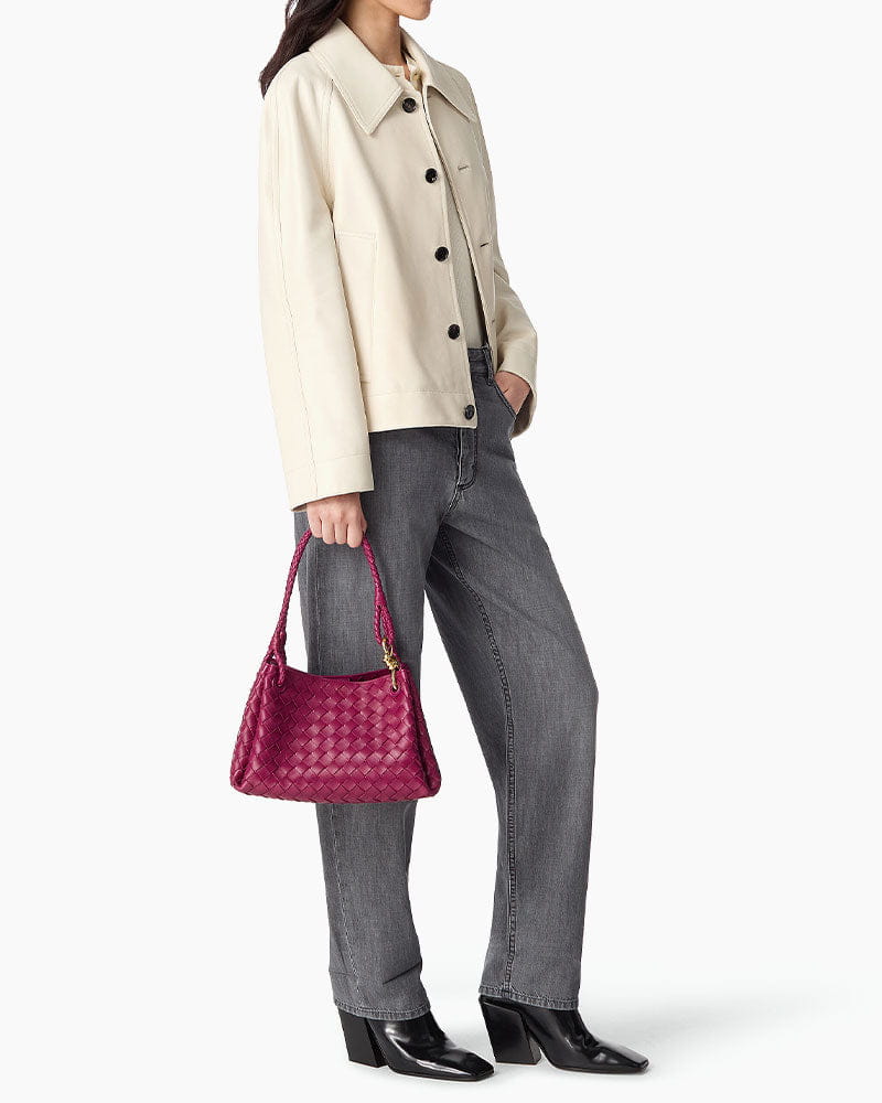 Medium Intrecciato Leather Shoulder Bag with Metal Knot Detail