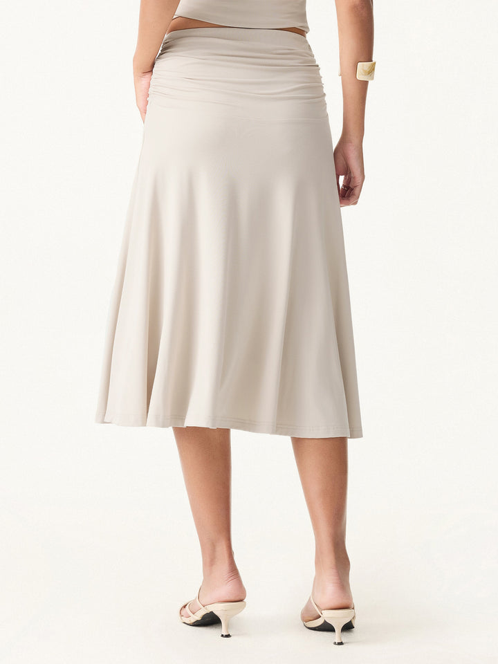 2Pcs Set Multi-wear Built-In Bra Top 2.0 & Side Ruched A-line Midi Skirt