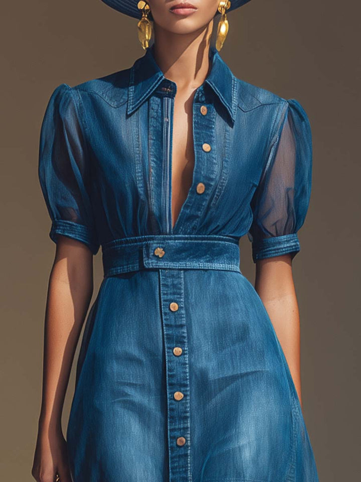 Eleanor denim organza maxi dress – side view layered skirt women