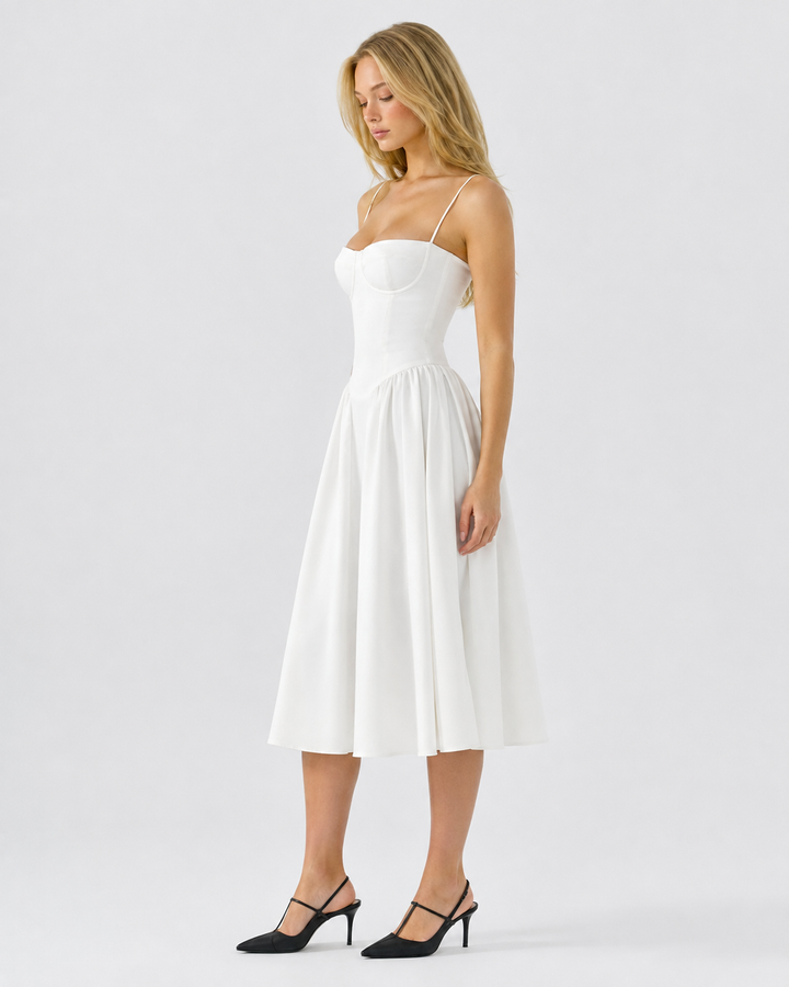 Amour Corset Midi — women's midi dress, close view of the hem