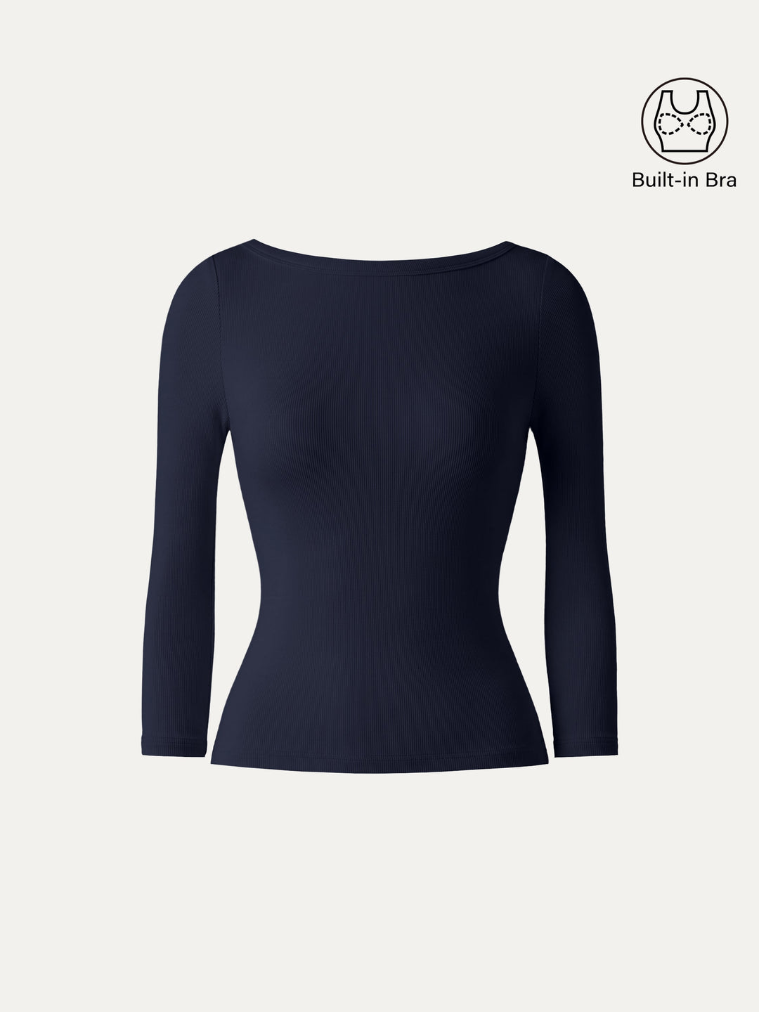 Plantive® Boatneck 3/4 Sleeve Built-In Bra Top 2.0