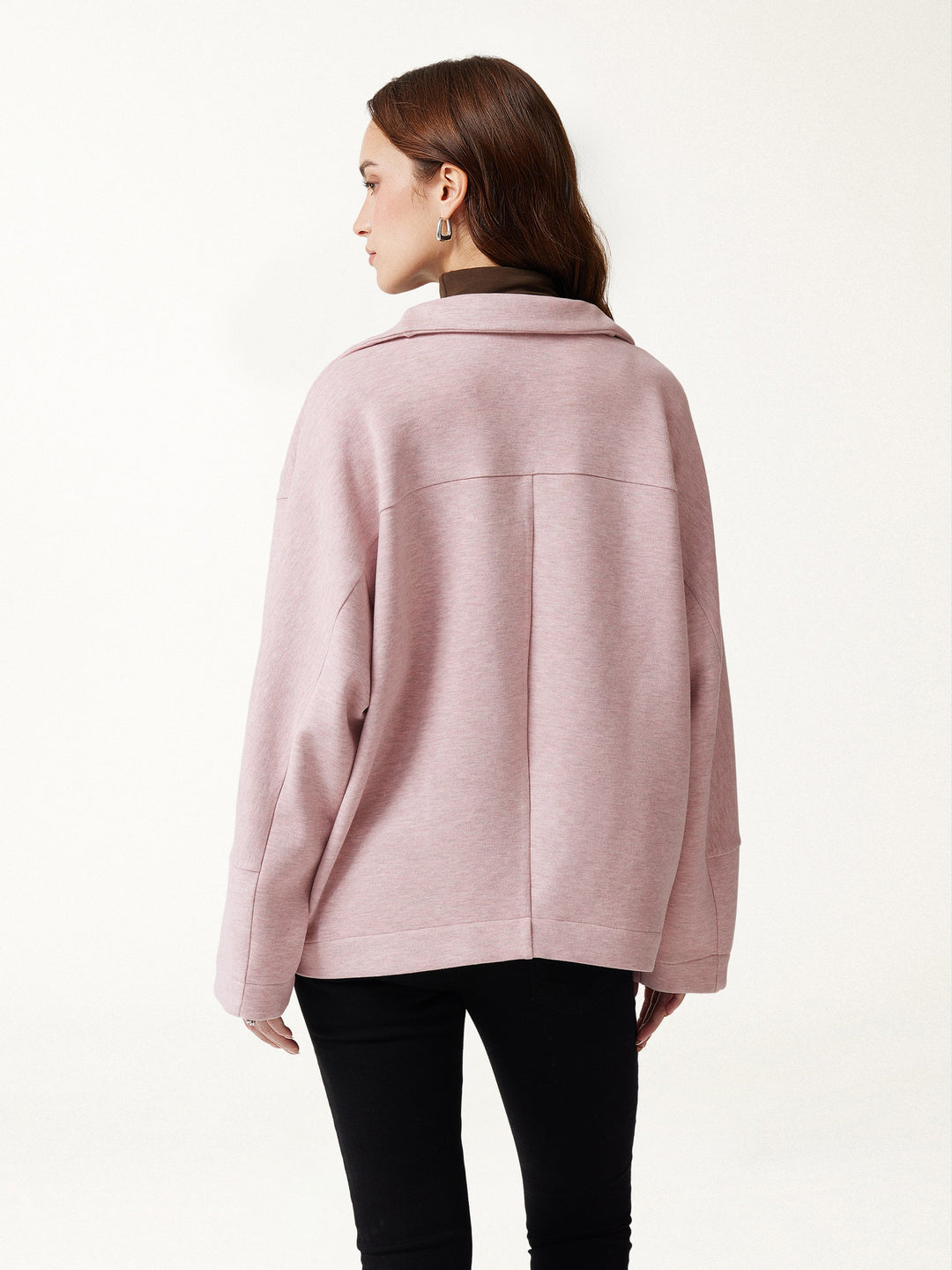 2Pcs Set FuzzLuxe Mock Neck Long Sleeve Jacket with Pockets & High-Rise Wide-Leg Tuck Pants with Welt Pockets