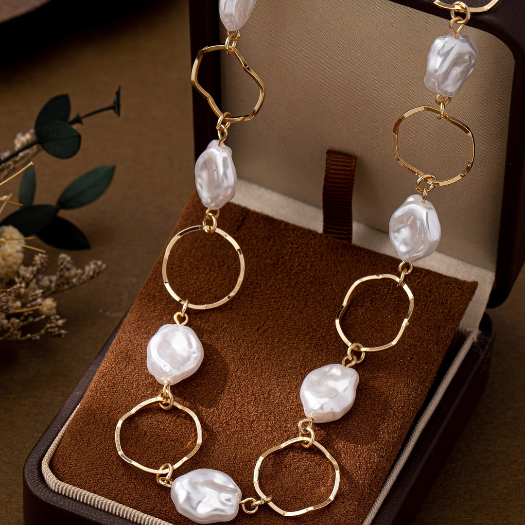 Model wearing the vintage baroque pearl necklace