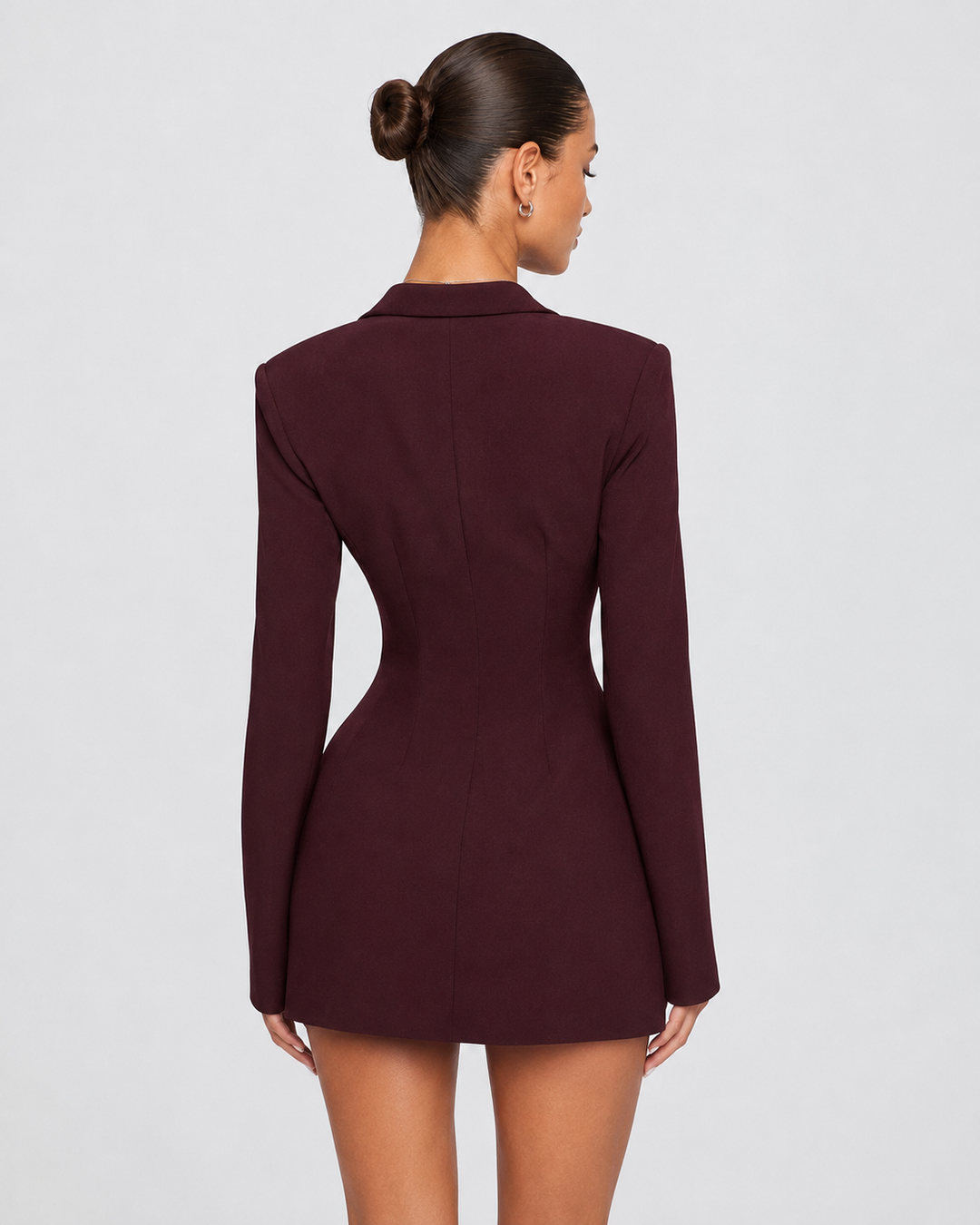 CEO Blazer Mini — women's mini dress, close-up of the fabric and neckline