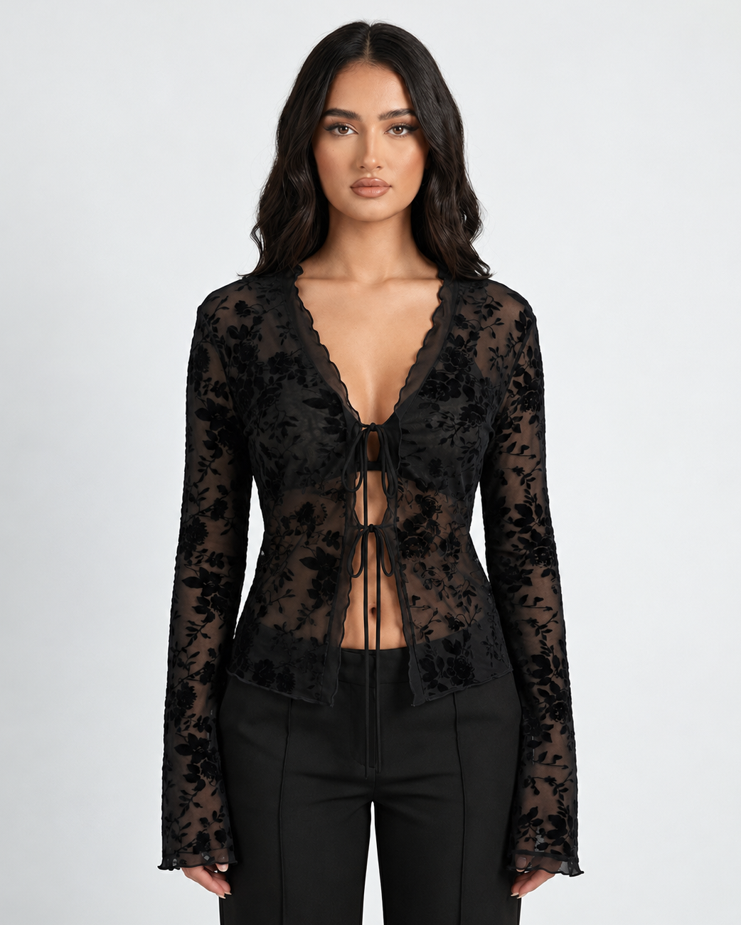 Midnight Sheer Top — women's top, front view