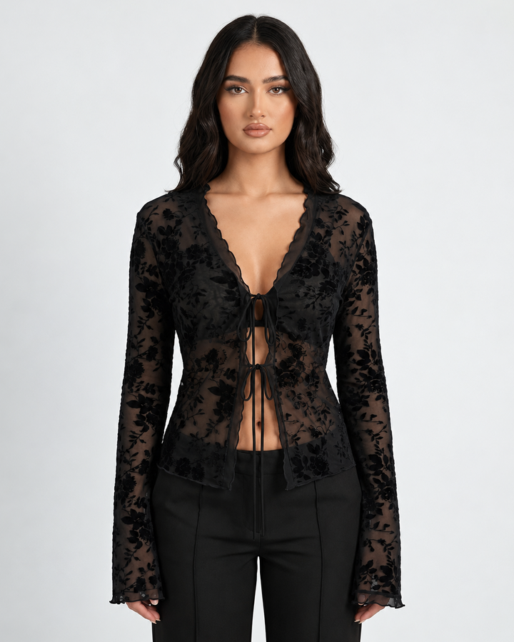 Midnight Sheer Top — women's top, front view