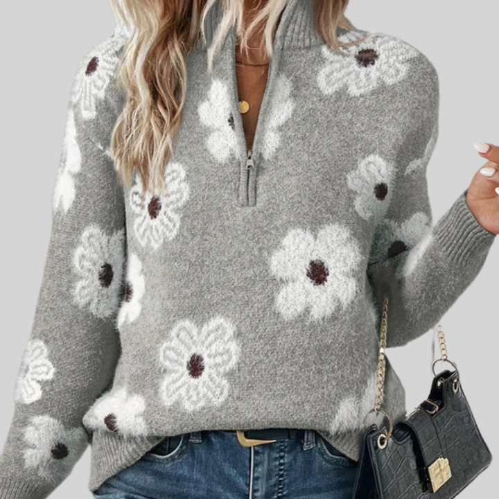 Bloom | Women's Floral Print Half Zip Sweater