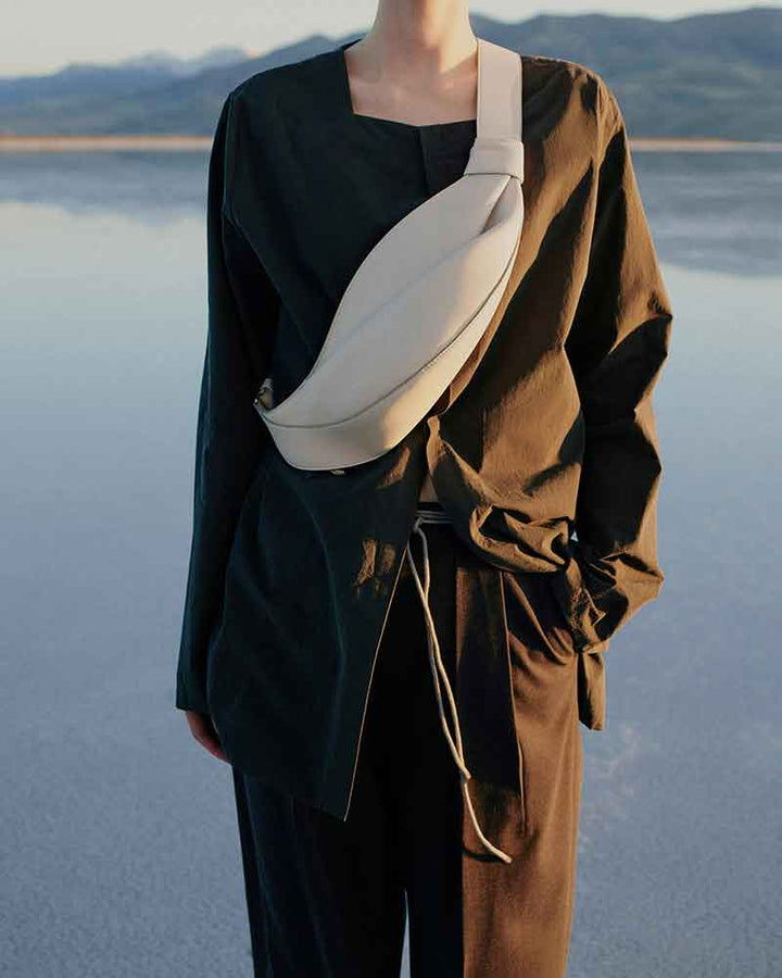 Nappa Leather Folded Crescent Crossbody Belt Bag