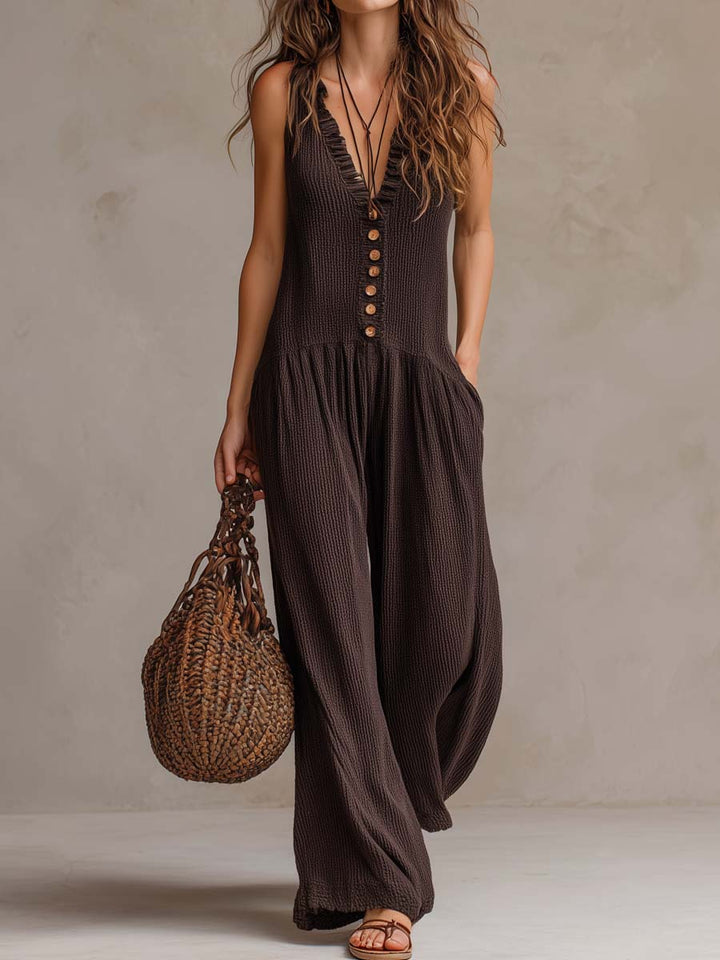 Retro Ruffle Neck Knitted Jumpsuit