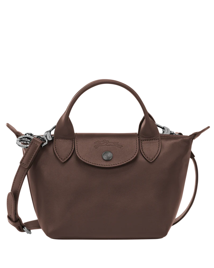 Longchamp Le Pliage Xtra XS Leather Bag Mokka dark brown front view