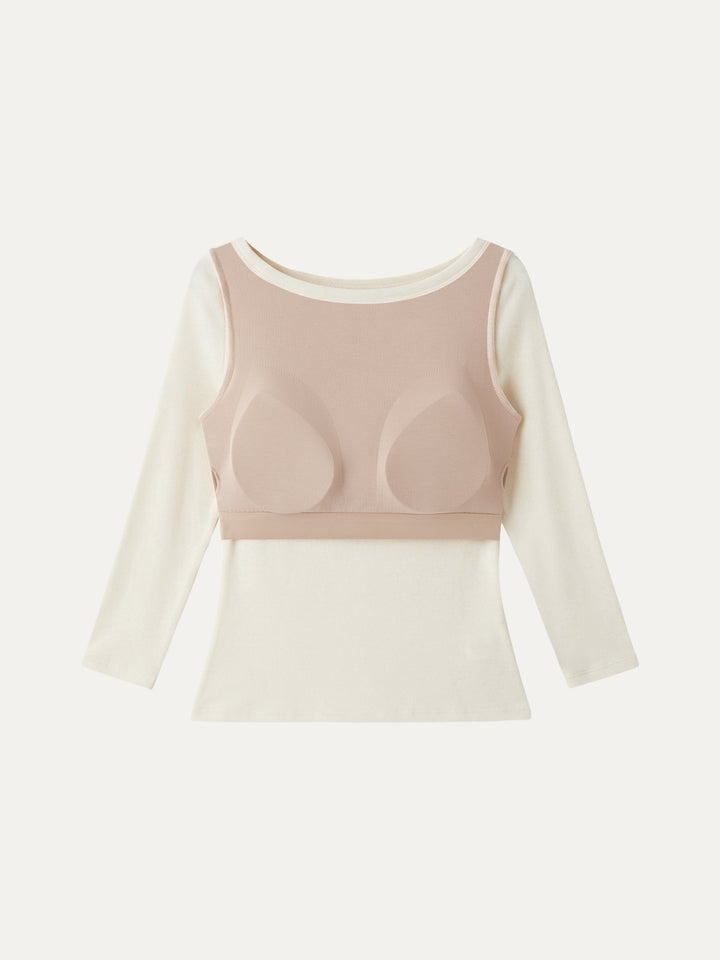 Plantive® Boatneck 3/4 Sleeve Built-In Bra Top 2.0