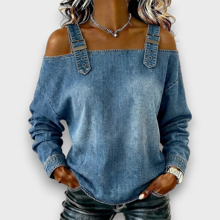 Elama Denim Top — front view