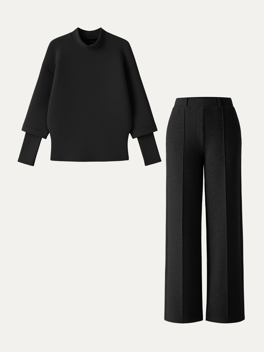 2Pcs Set Mockneck Top & High Waisted Straight Leg Pull On Pant