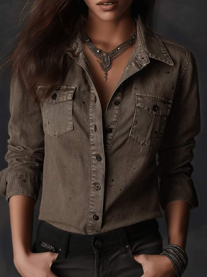 Vintage Washed Taupe Western Slim Fit Button-Down Shirt | Harry & Kate London