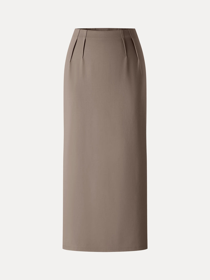 Ponte High-Rise Side-Tuck Column Midi Skirt