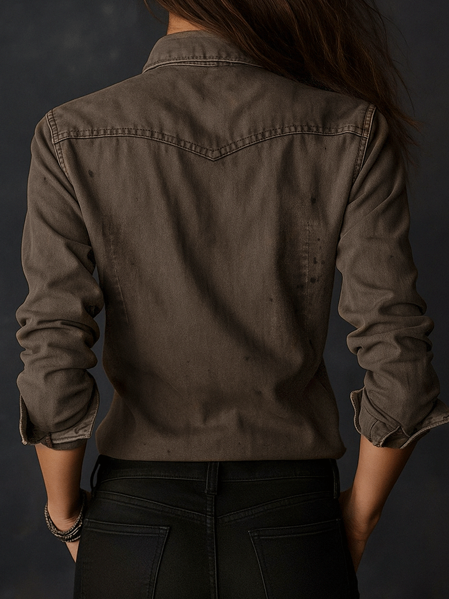 Vintage Washed Taupe Western Slim Fit Button-Down Shirt | Harry & Kate London