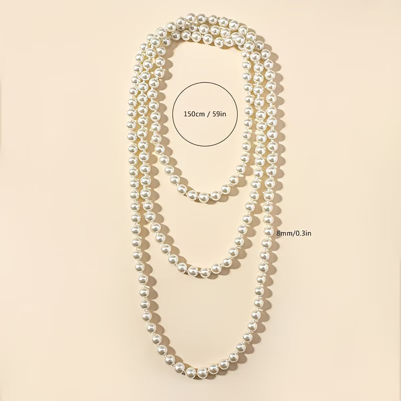 Model wearing the double pearl necklace