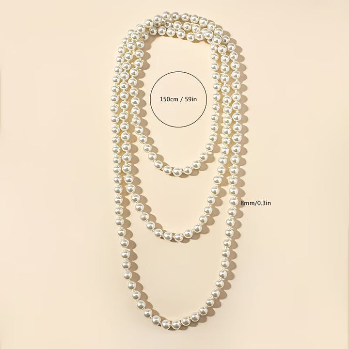 Model wearing the double pearl necklace