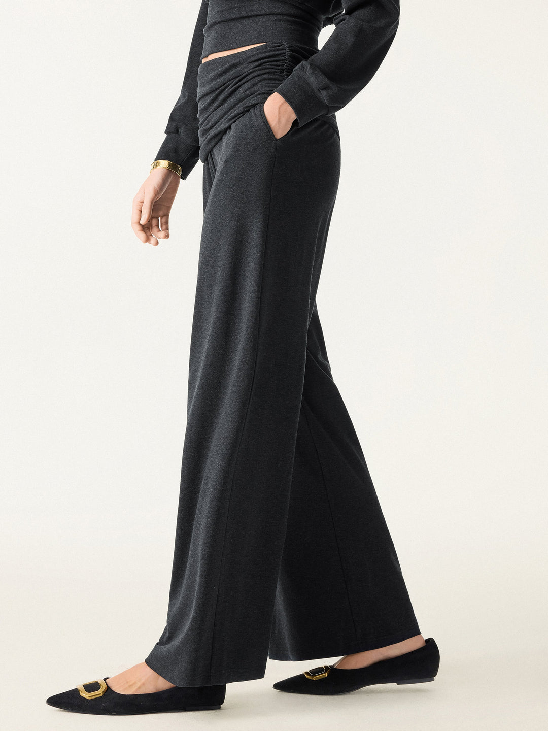 Non-Itchy Wool Blend Drapey Wide Leg Pull-on Pants with Pockets
