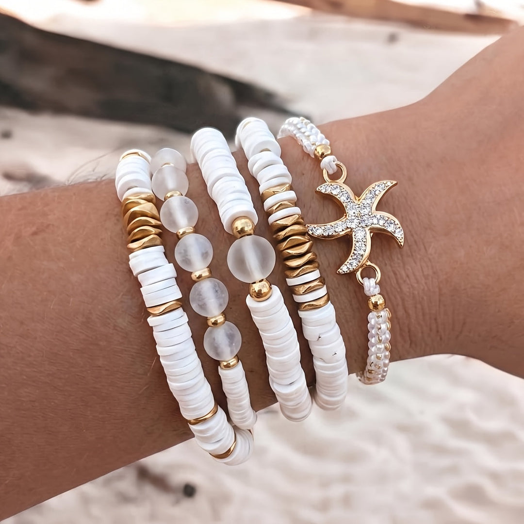 Main shot of the pearl coastal bracelet set of five on display