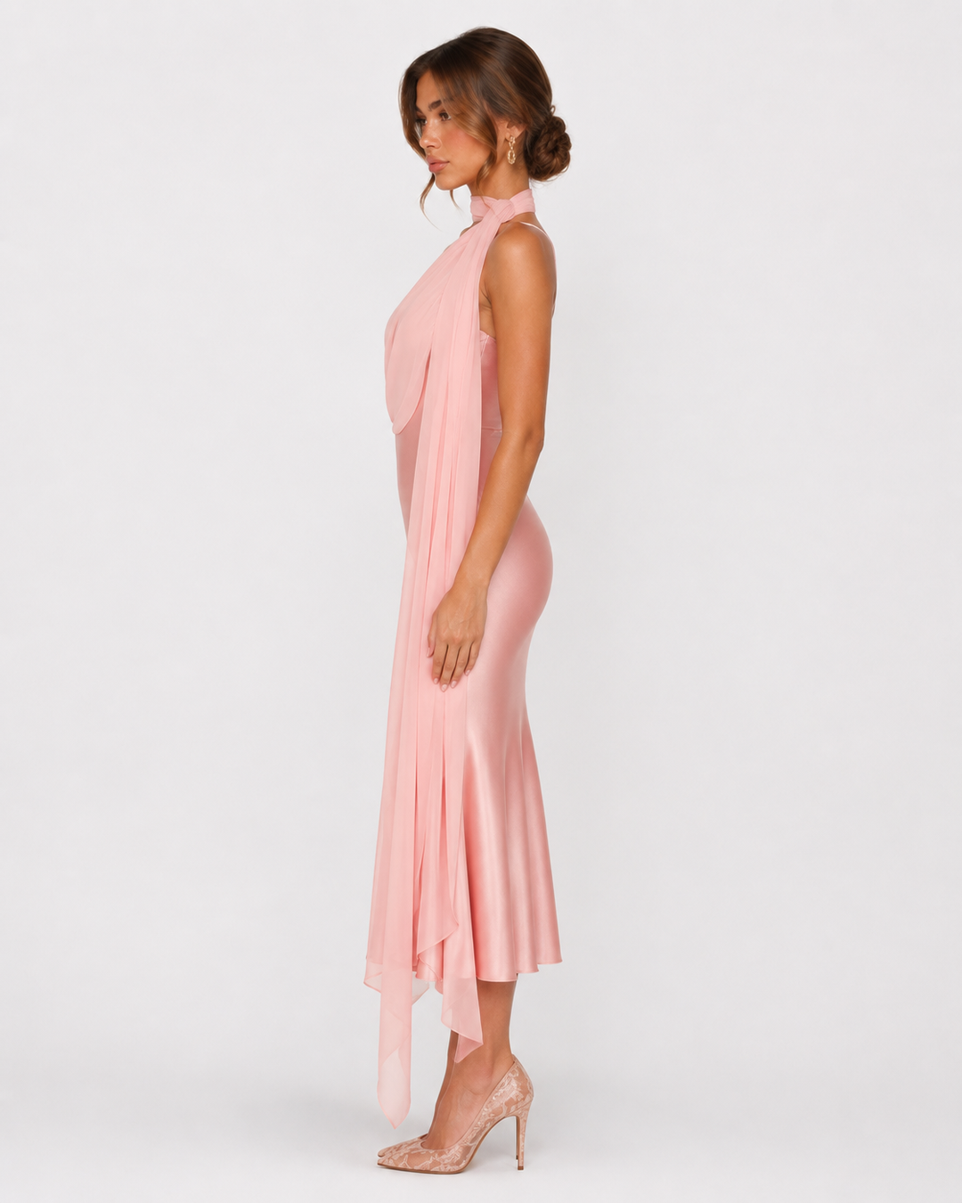 Seraphina Satin Midi — women's midi dress, side view