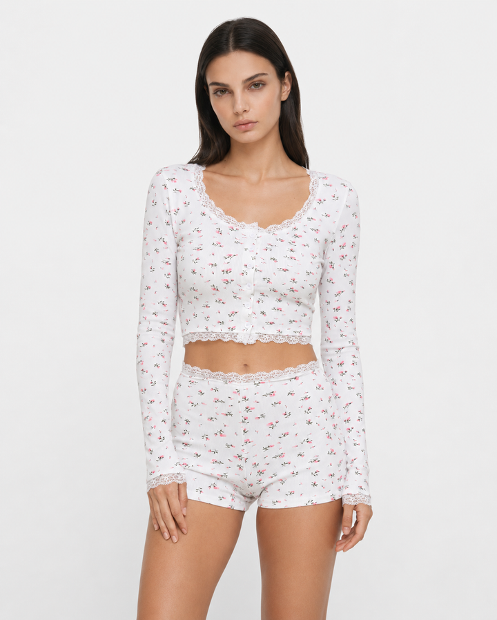 Soft Girl Floral PJ Set — women's two-piece set, front view
