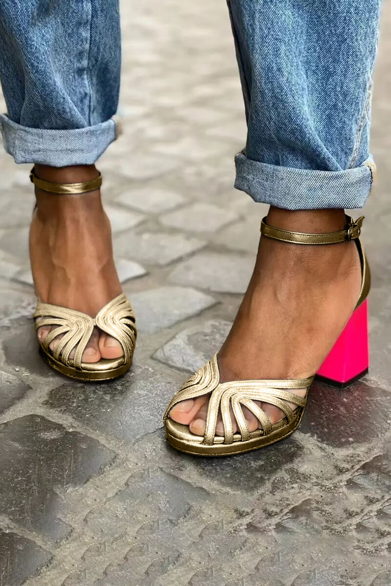 Two-Tone Heel Sandals — back view