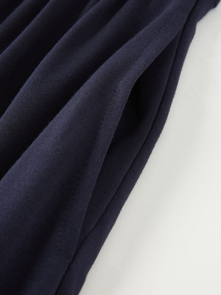 Ponte Mock Neck Ruched A-Line Midi Dress with Pockets