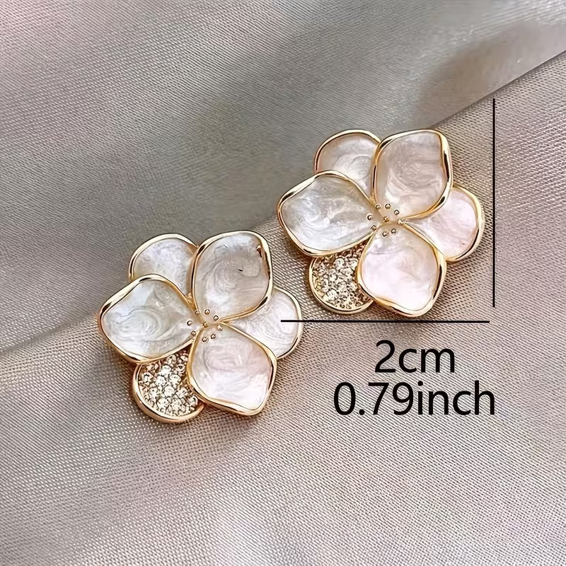 Model wearing the elegant pearl flower stud earrings