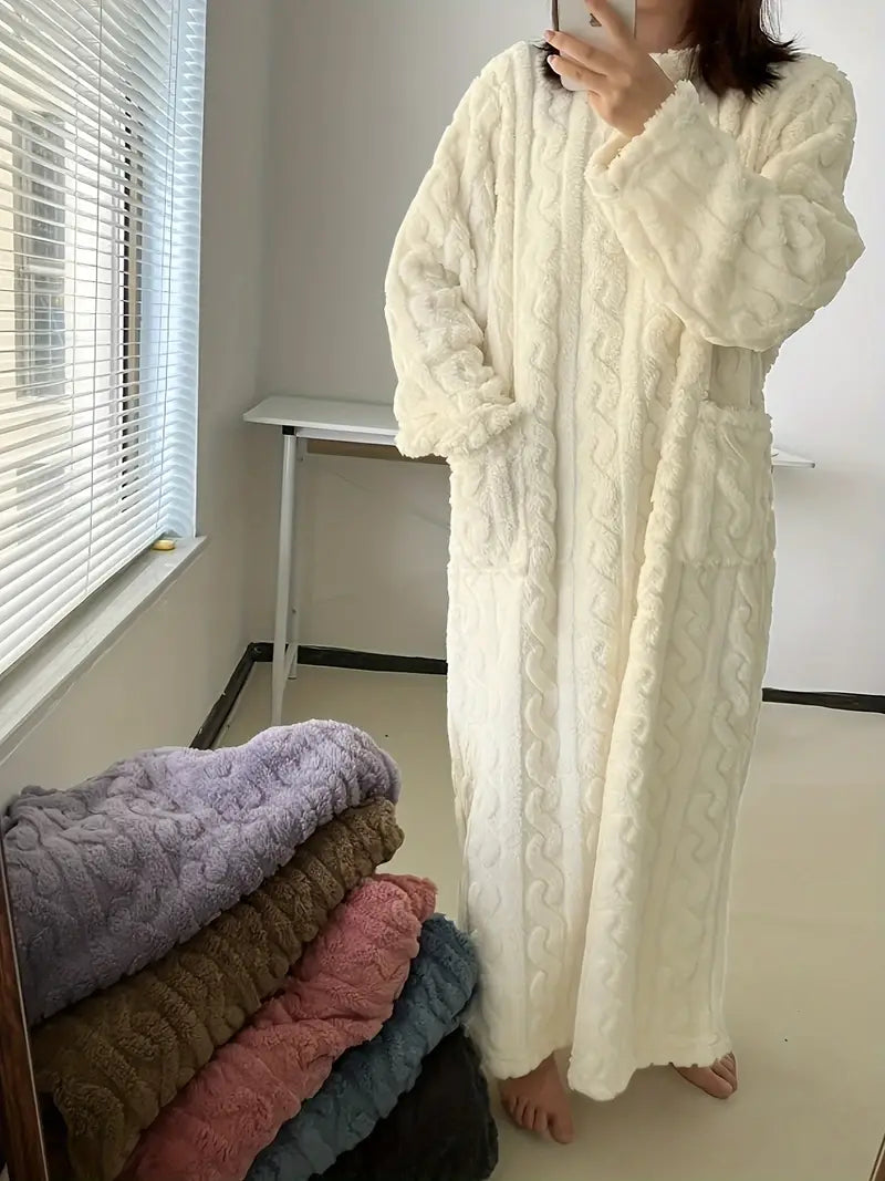 Abigail Jacquard Soft Fleece Winter Dress — front view