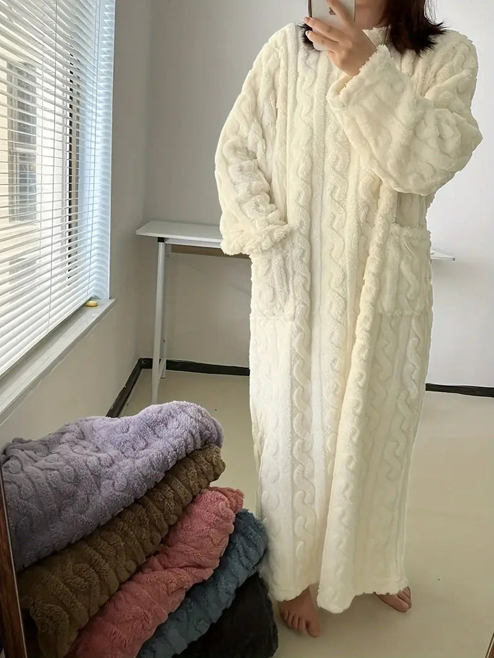 Abigail Jacquard Soft Fleece Winter Dress — front view