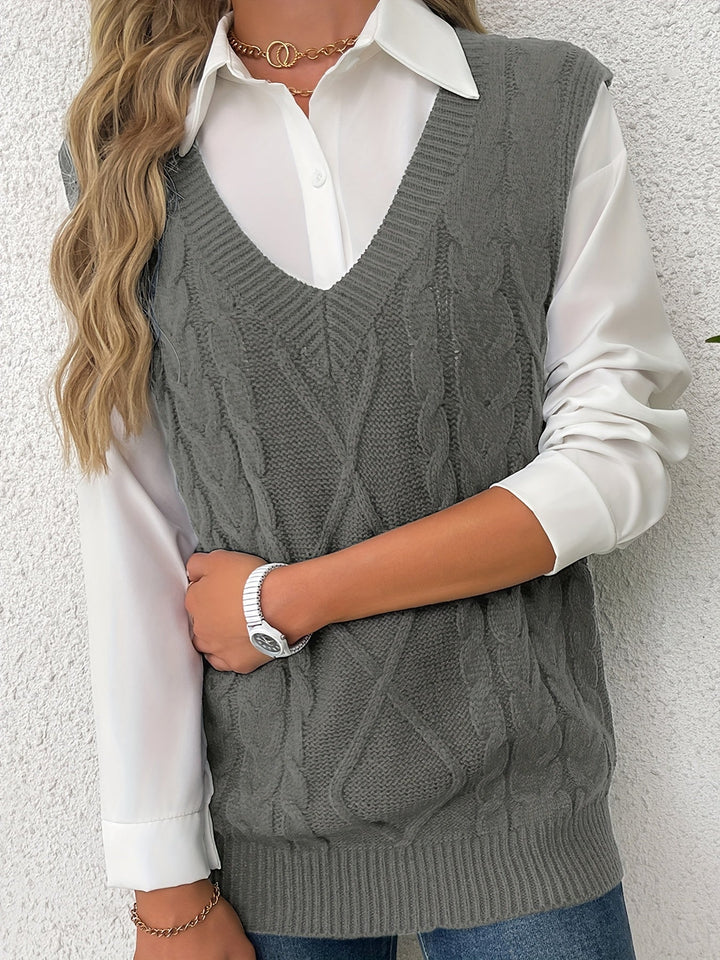 Wrenley | Women's Cable Knit V-Neck Sweater Vest
