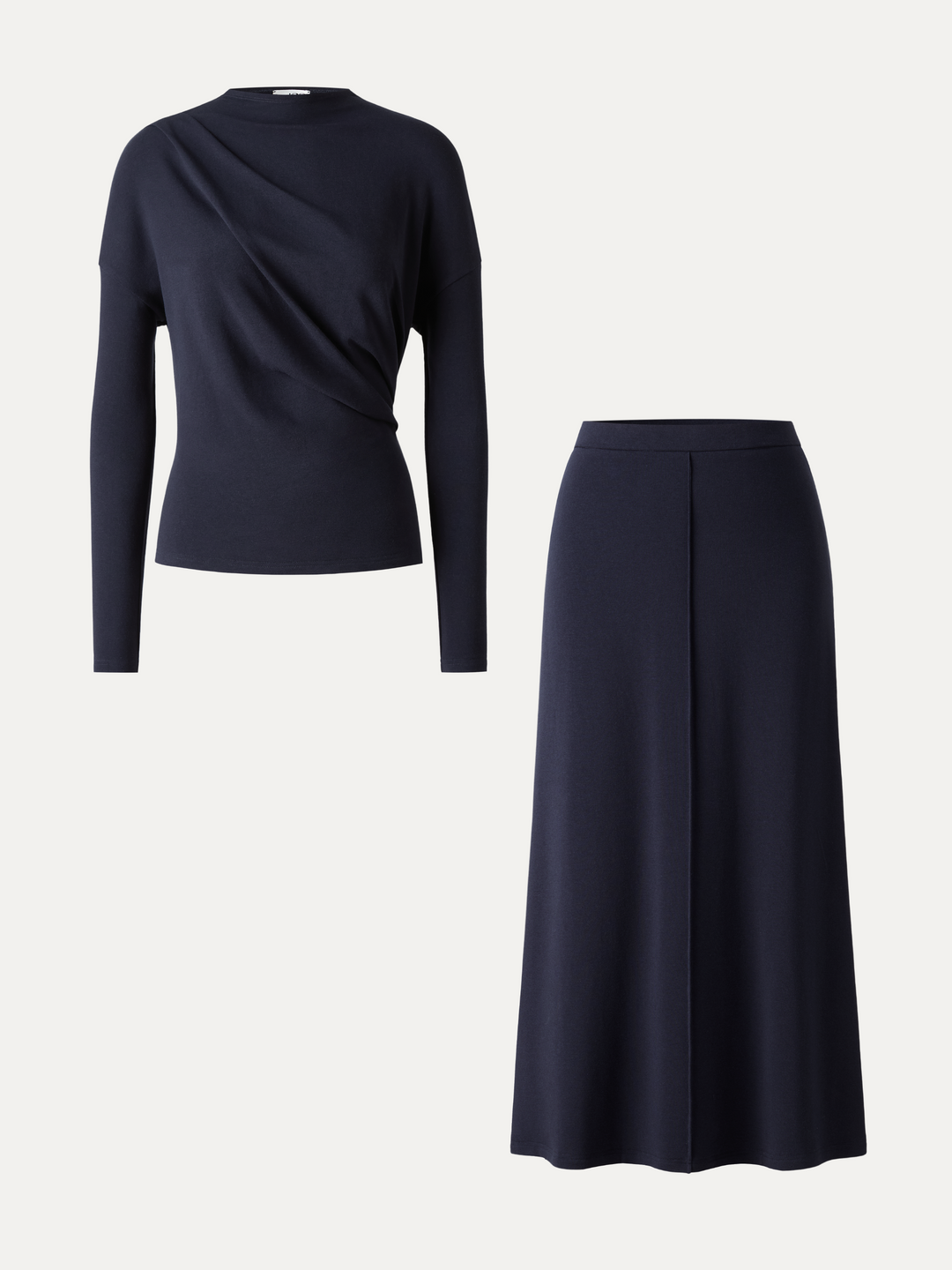 2Pcs Set Prowarm Mock Neck Long Sleeve Top & Mid-Rise A-Line Midi Skirt